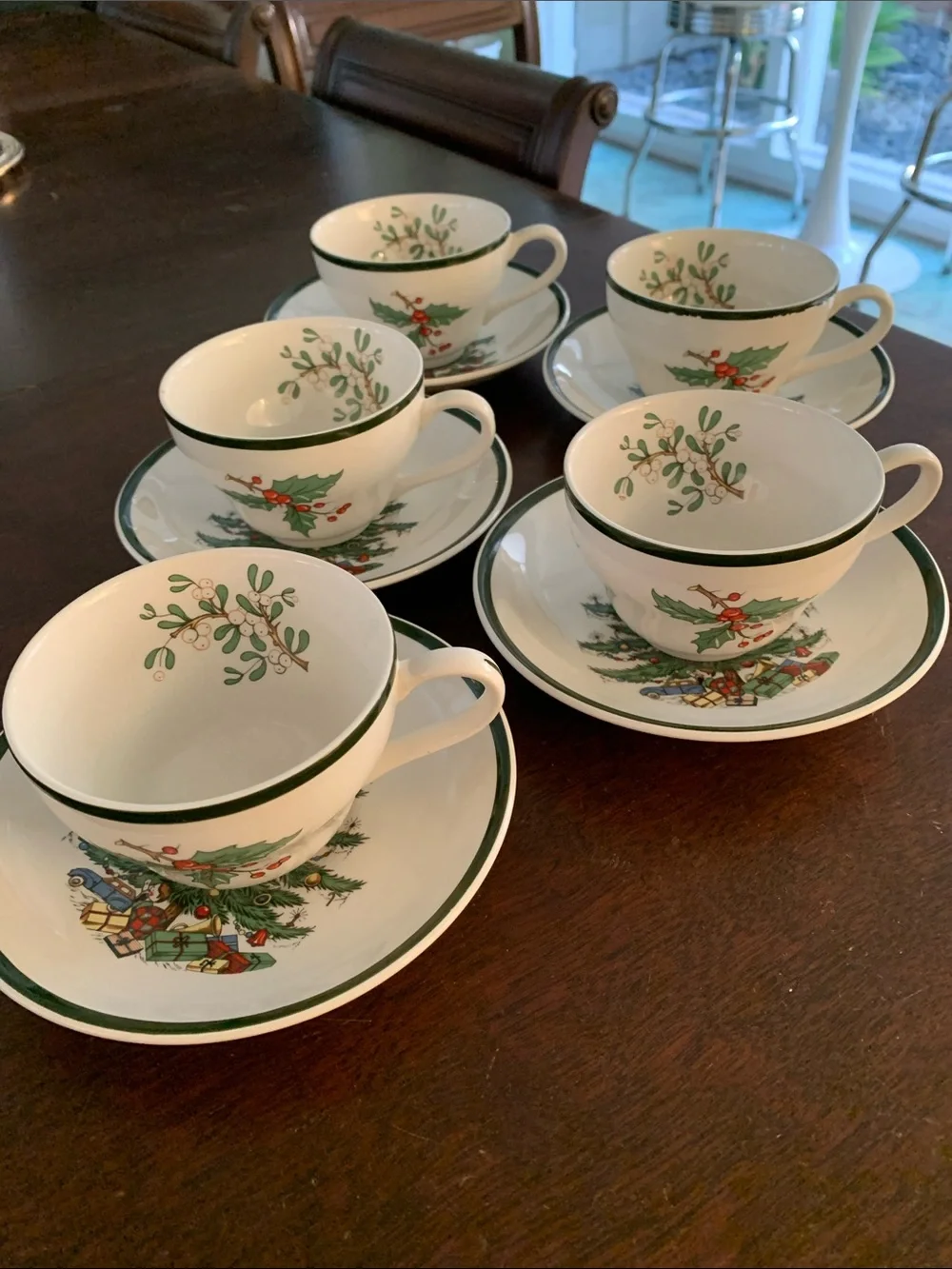 Cuthbertson Christmas Tree Teacup and Saucer Set - White with Green Trim -12